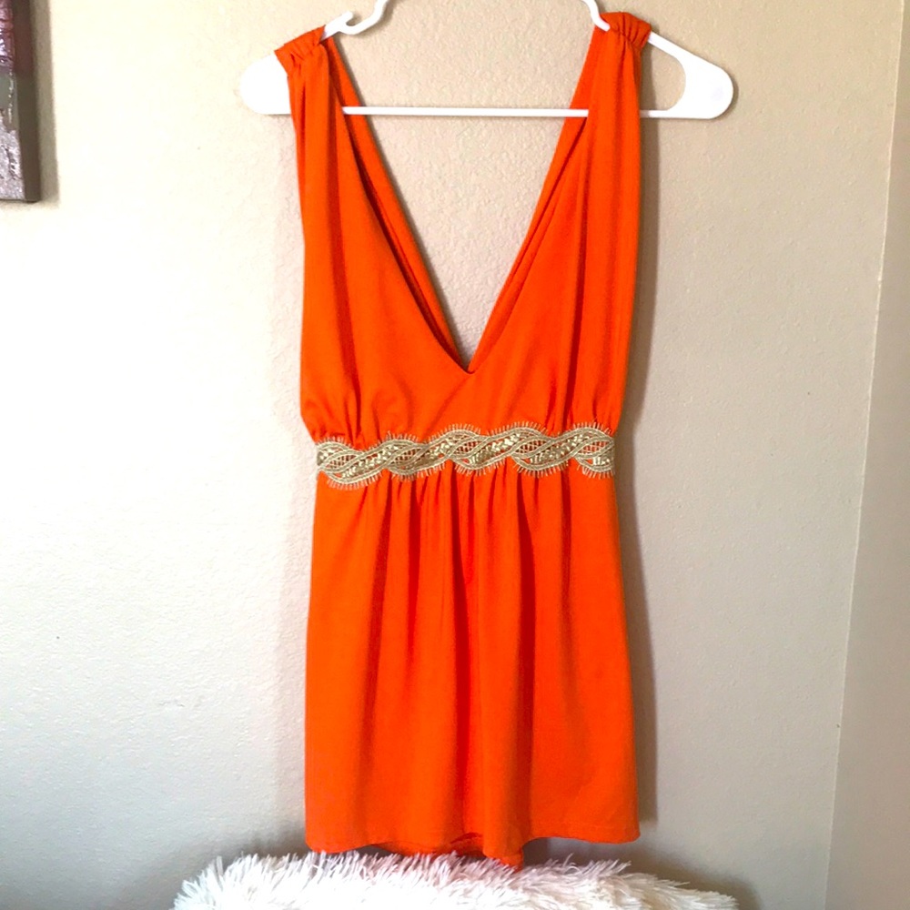 Baluoke Orange Summer Top with Gold Lace XL